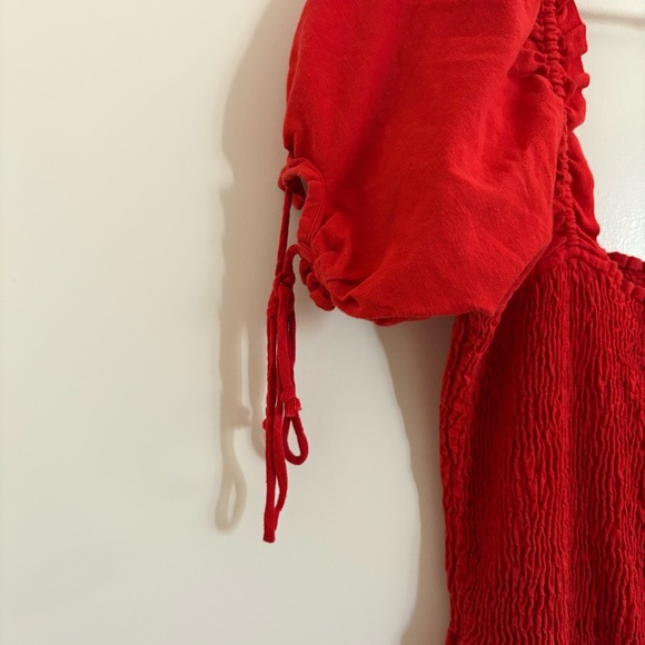 Kinga Csilla Red Smocked Puff Tie Sleeve Maxi Dress Women’s US Size 6 Holiday - Picture 6 of 11